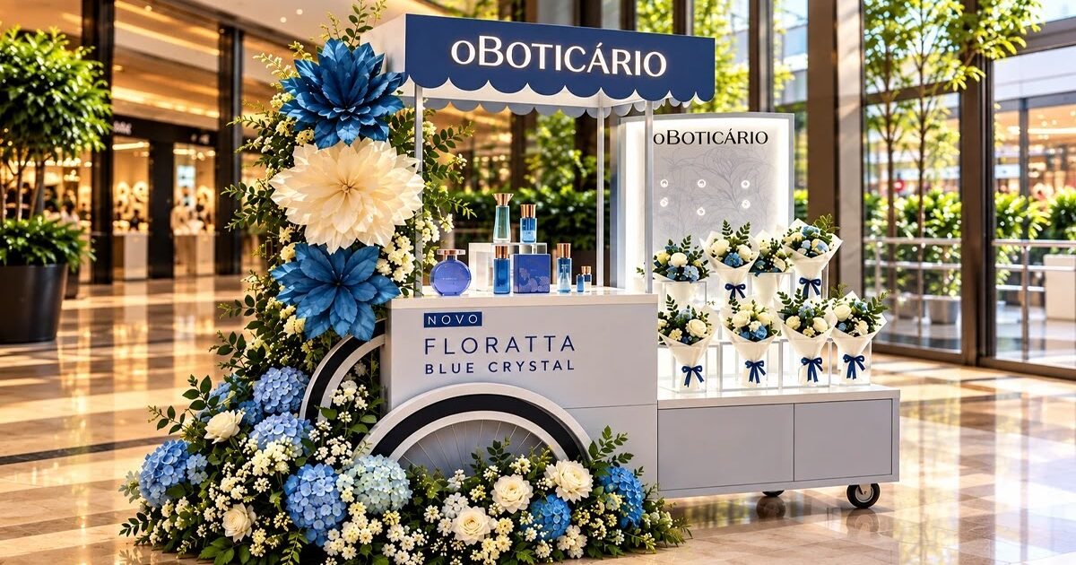 O Boticário leva ativações de Floratta Blue Crystal para shoppings de São Paulo com mini perfumes grátis