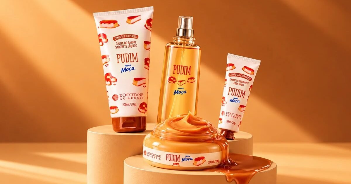 Coleção L’Occitane au Brésil e Nestlé Moça Pudim com produtos de cuidados pessoais inspirados na sobremesa