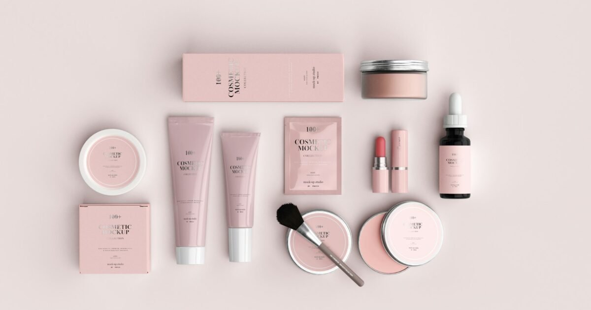 produtos cosméticos rosa sobre superfície