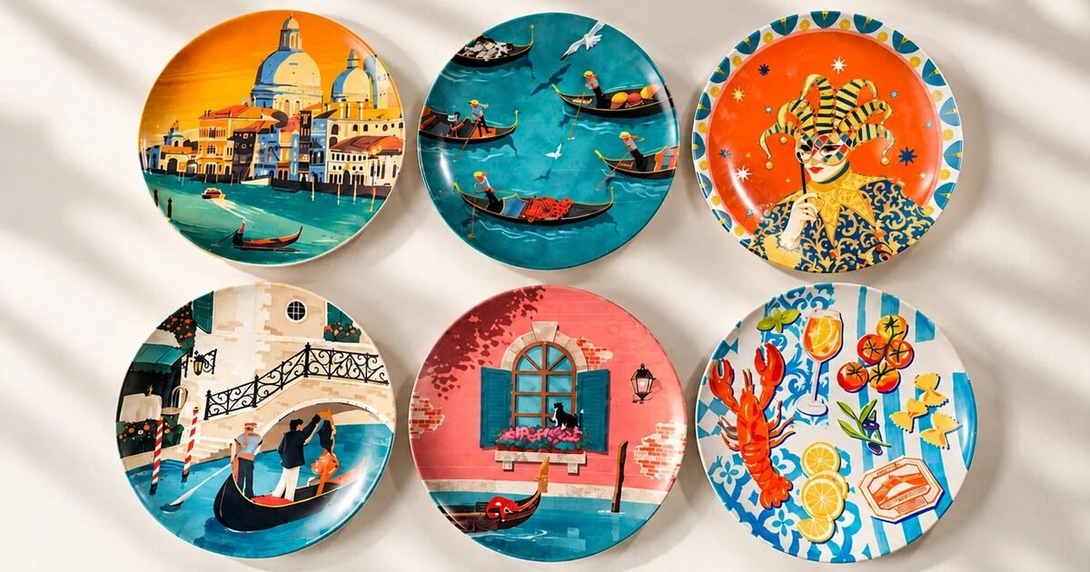 Coleção Encantos de Veneza do Spoleto reúne seis pratos decorados inspirados na cultura italiana